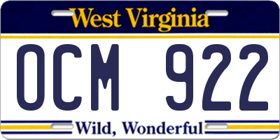 WV license plate OCM922