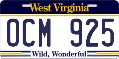 WV license plate OCM925
