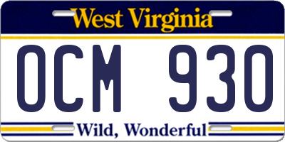 WV license plate OCM930