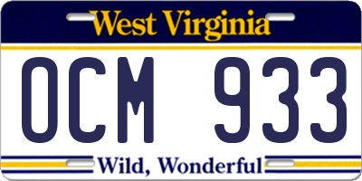 WV license plate OCM933