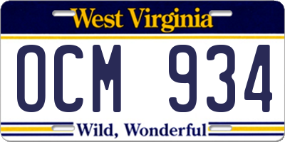 WV license plate OCM934
