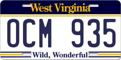 WV license plate OCM935