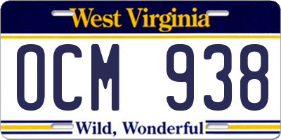 WV license plate OCM938