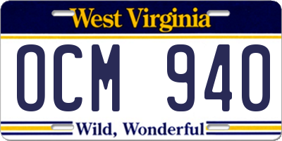 WV license plate OCM940