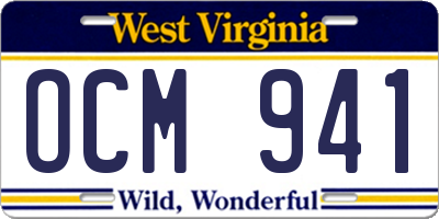 WV license plate OCM941