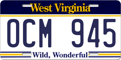 WV license plate OCM945
