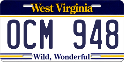 WV license plate OCM948