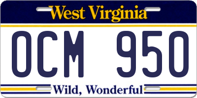WV license plate OCM950