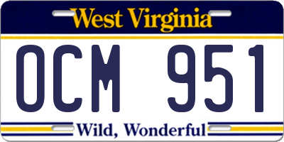 WV license plate OCM951