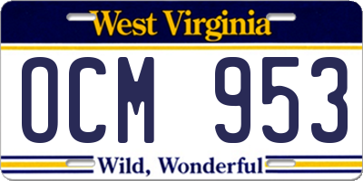 WV license plate OCM953