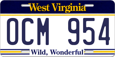 WV license plate OCM954