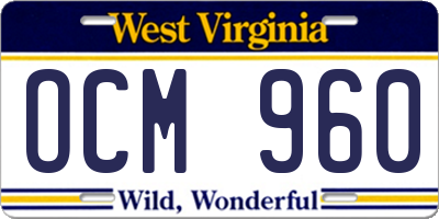 WV license plate OCM960