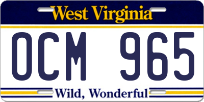 WV license plate OCM965