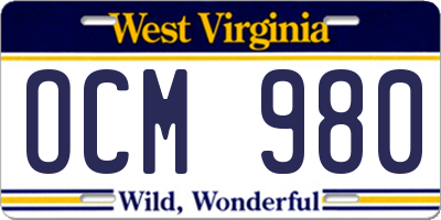 WV license plate OCM980