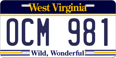 WV license plate OCM981