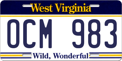 WV license plate OCM983