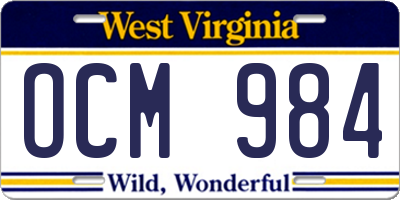 WV license plate OCM984