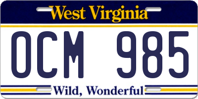 WV license plate OCM985