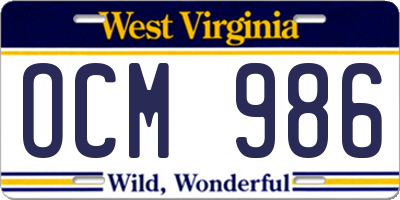 WV license plate OCM986
