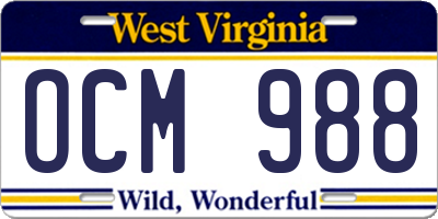 WV license plate OCM988