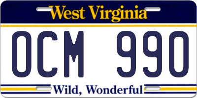 WV license plate OCM990