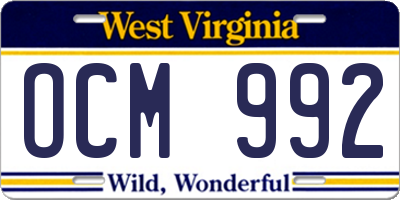 WV license plate OCM992