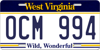 WV license plate OCM994