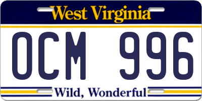 WV license plate OCM996