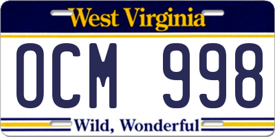 WV license plate OCM998