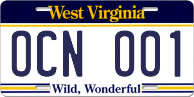 WV license plate OCN001