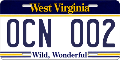 WV license plate OCN002