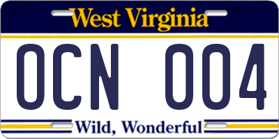 WV license plate OCN004