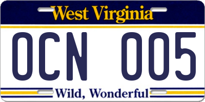 WV license plate OCN005