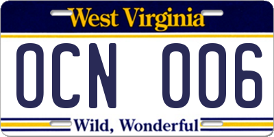 WV license plate OCN006