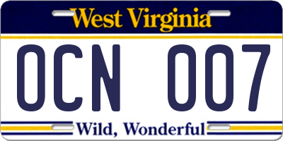 WV license plate OCN007