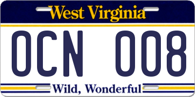 WV license plate OCN008