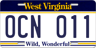 WV license plate OCN011