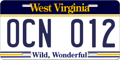 WV license plate OCN012