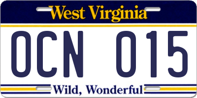 WV license plate OCN015