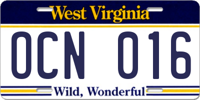 WV license plate OCN016