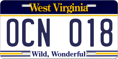 WV license plate OCN018