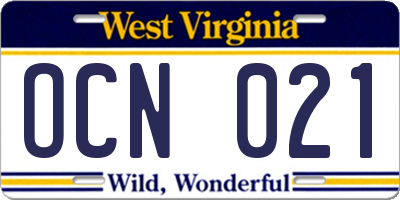 WV license plate OCN021