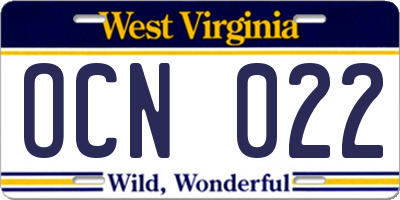WV license plate OCN022