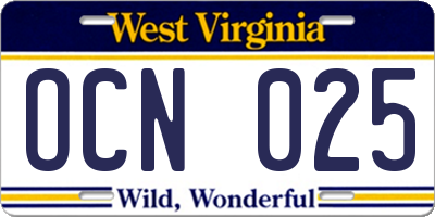 WV license plate OCN025
