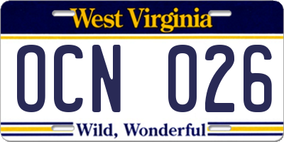 WV license plate OCN026