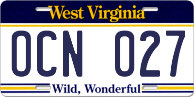 WV license plate OCN027