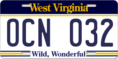 WV license plate OCN032