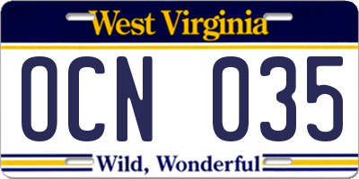 WV license plate OCN035