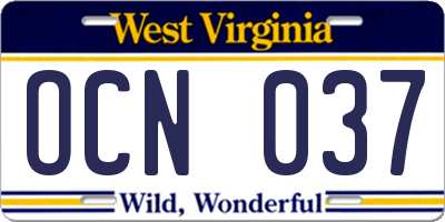 WV license plate OCN037