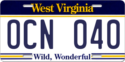 WV license plate OCN040